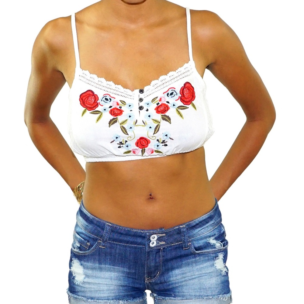 Rosebud Embroidered Bralette Off White S-M-L